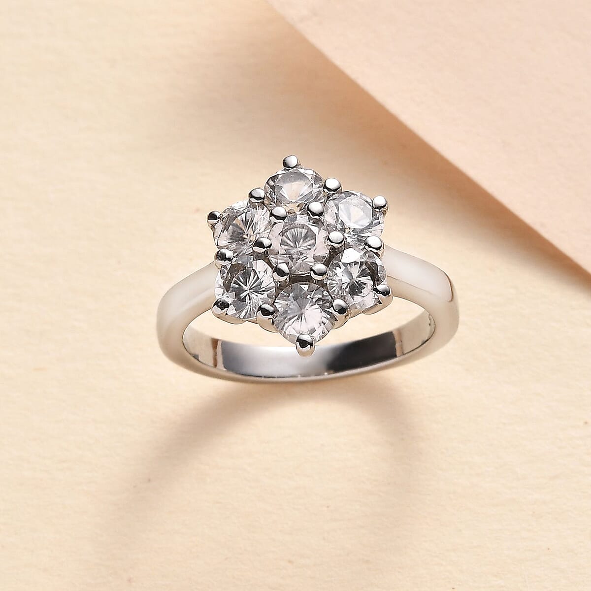 White Zircon 2.60 ctw Floral Ring in Stainless Steel (Size 5.0) image number 1