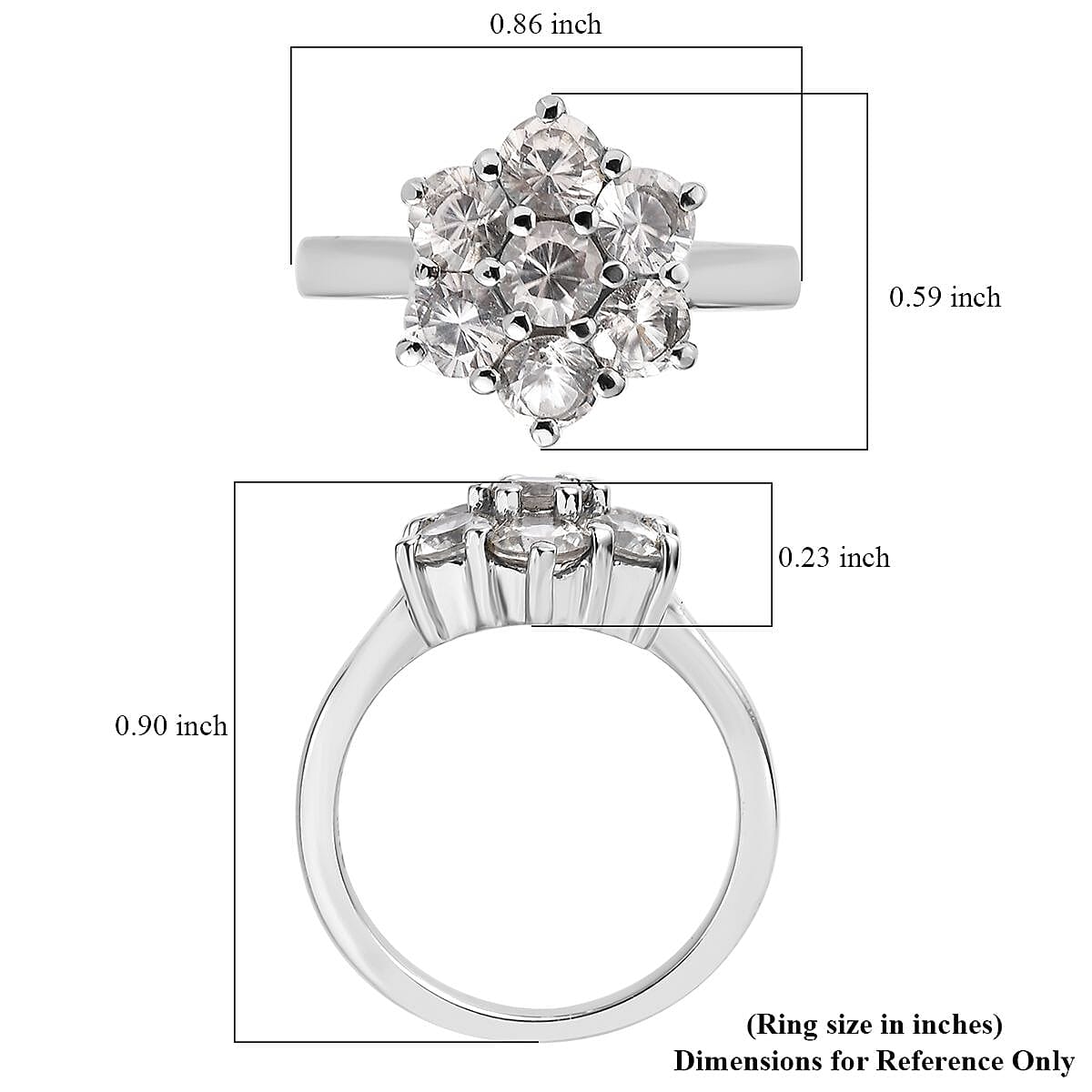 White Zircon 2.60 ctw Floral Ring in Stainless Steel (Size 6.0) image number 5