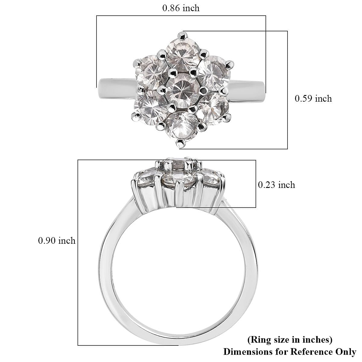 White Zircon 2.60 ctw Floral Ring in Stainless Steel (Size 7.0) image number 5