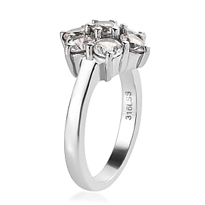 White Zircon 2.60 ctw Floral Ring in Stainless Steel (Size 8.0)