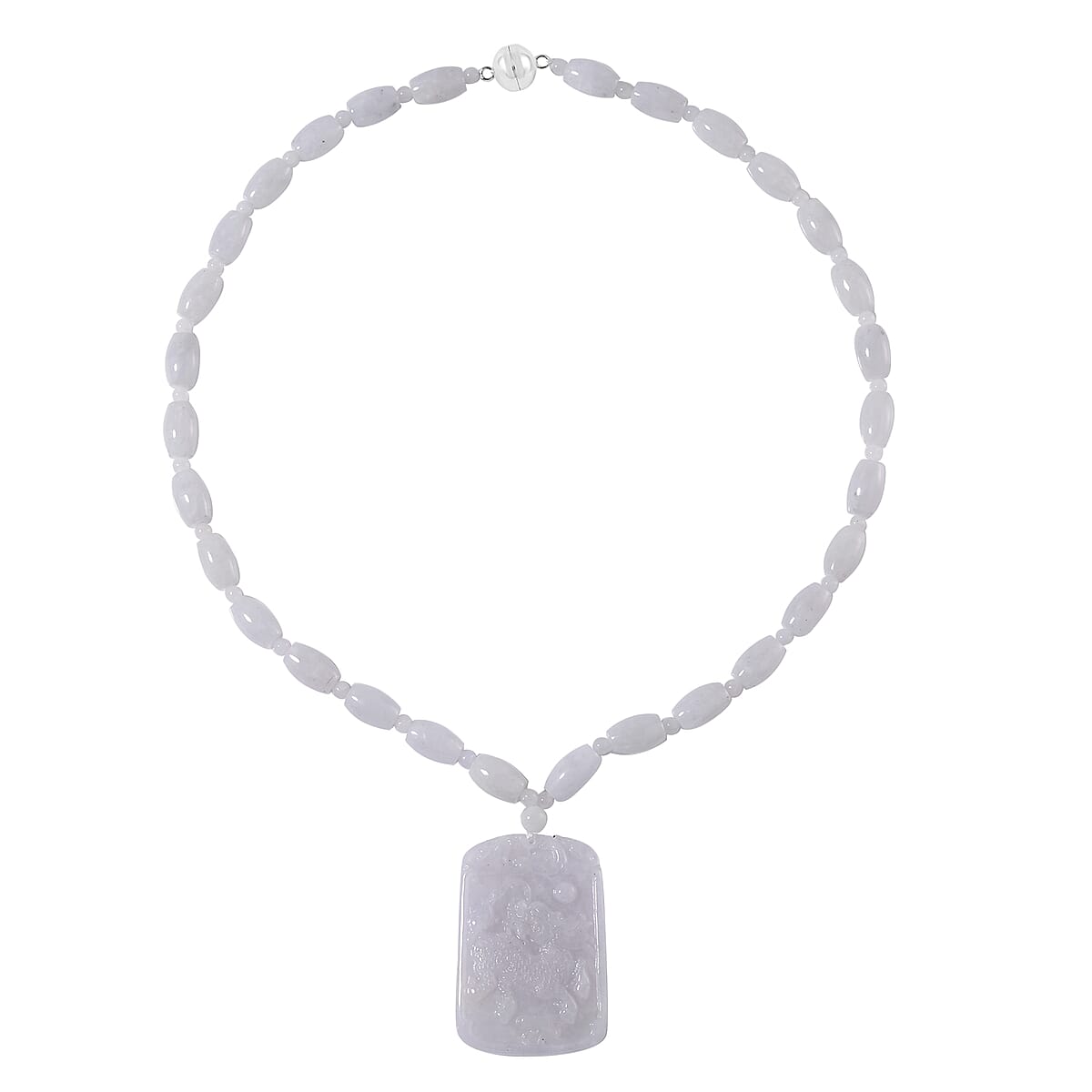 Natural Jade 360.00 ctw Carved Qilin Pendant with Beaded Necklace in Rhodium Over Sterling Silver 20 Inches image number 0