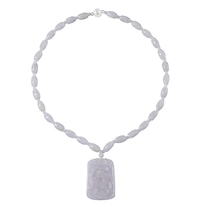 Natural Jade 360.00 ctw Carved Qilin Pendant with Beaded Necklace in Rhodium Over Sterling Silver 20 Inches