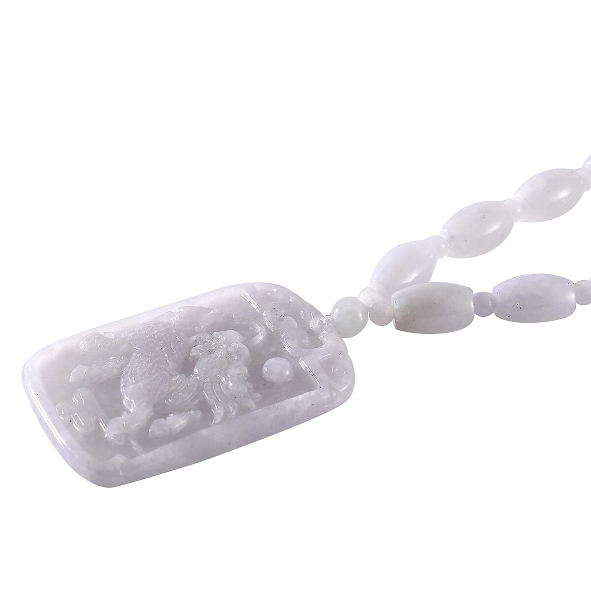 Natural Jade 360.00 ctw Carved Qilin Pendant with Beaded Necklace in Rhodium Over Sterling Silver 20 Inches image number 3