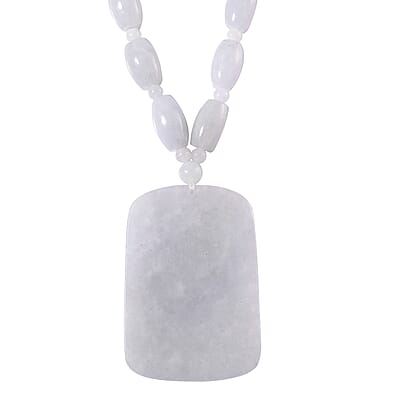 Natural Jade 360.00 ctw Carved Qilin Pendant with Beaded Necklace in Rhodium Over Sterling Silver 20 Inches