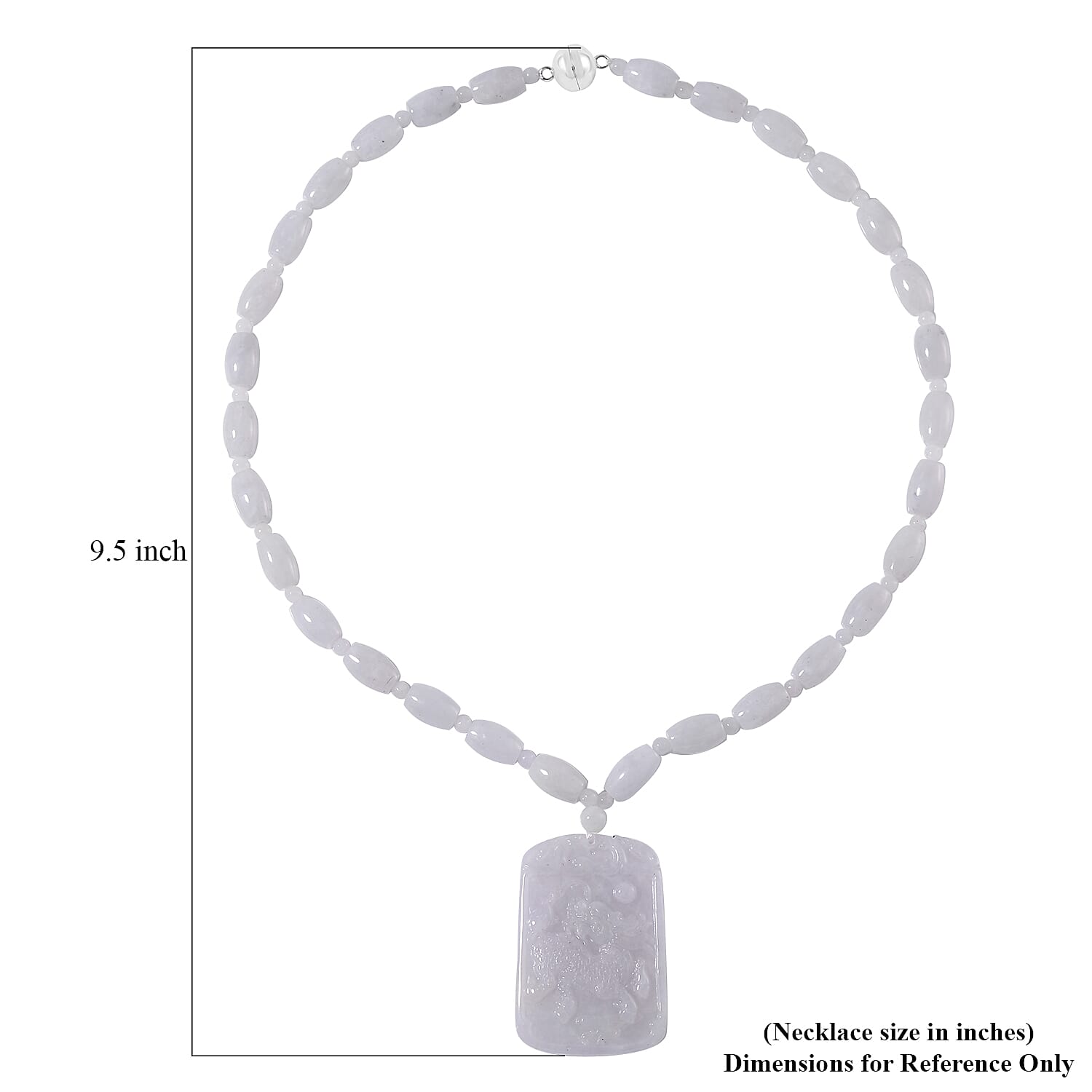 Natural Jade 360.00 ctw Carved Qilin Pendant with Beaded Necklace in Rhodium Over Sterling Silver 20 Inches