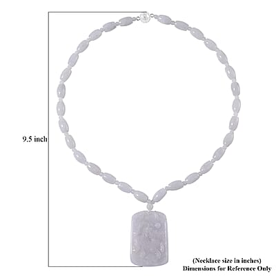 Natural Jade 360.00 ctw Carved Qilin Pendant with Beaded Necklace in Rhodium Over Sterling Silver 20 Inches