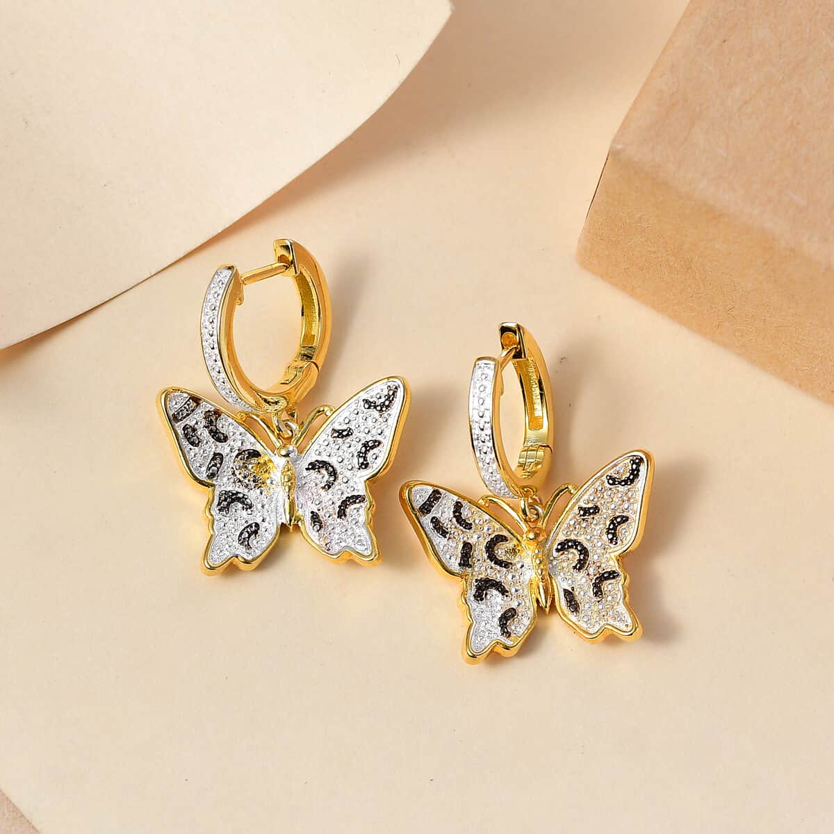 Karis Yellow Diamond Accent Butterfly Earrings in 18K Yellow Gold Over image number 1