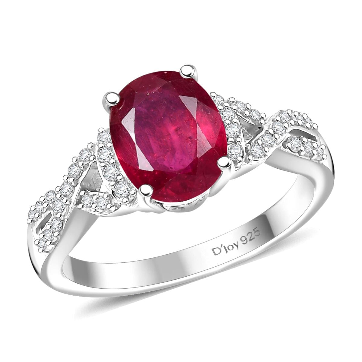 Premium Niassa Ruby (FF) and White Zircon 3.00 ctw Infinity Ring in Rhodium Over Sterling Silver (Size 10.0) image number 0