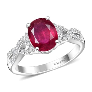 Premium Niassa Ruby (FF) and White Zircon 3.00 ctw Infinity Ring in Rhodium Over Sterling Silver (Size 10.0)