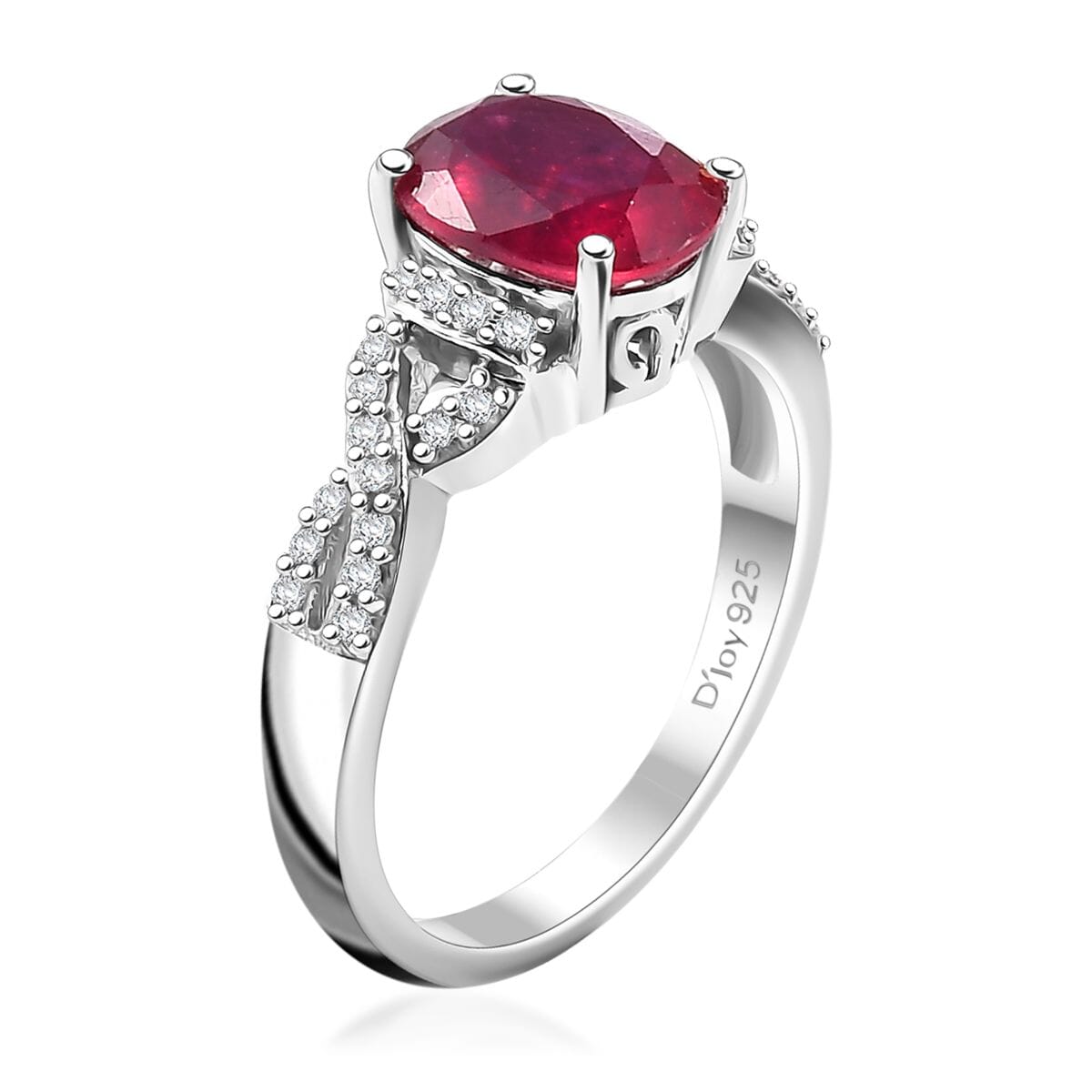 Premium Niassa Ruby (FF) and White Zircon 3.00 ctw Infinity Ring in Rhodium Over Sterling Silver (Size 10.0) image number 3