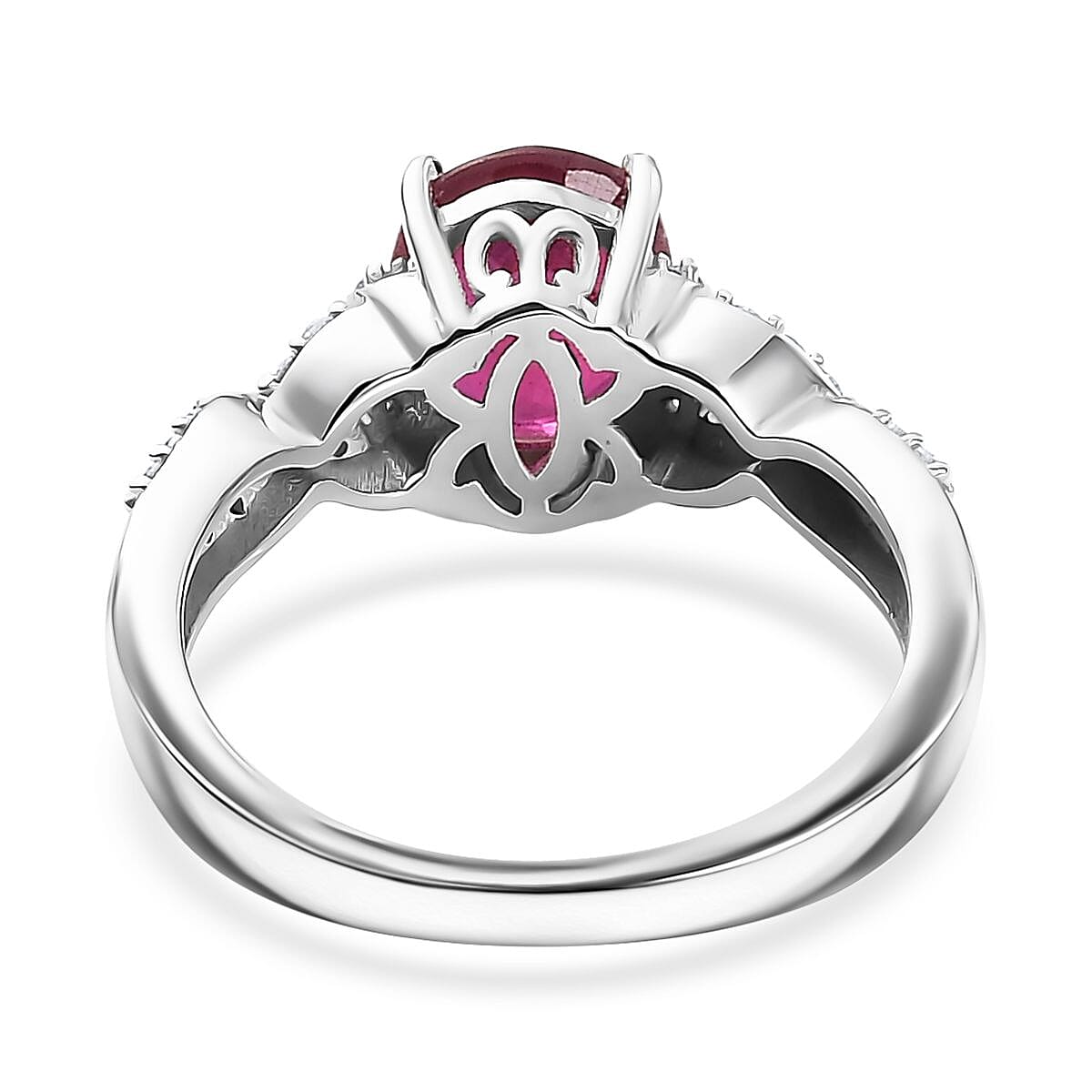Premium Niassa Ruby (FF) and White Zircon 3.00 ctw Infinity Ring in Rhodium Over Sterling Silver (Size 10.0)