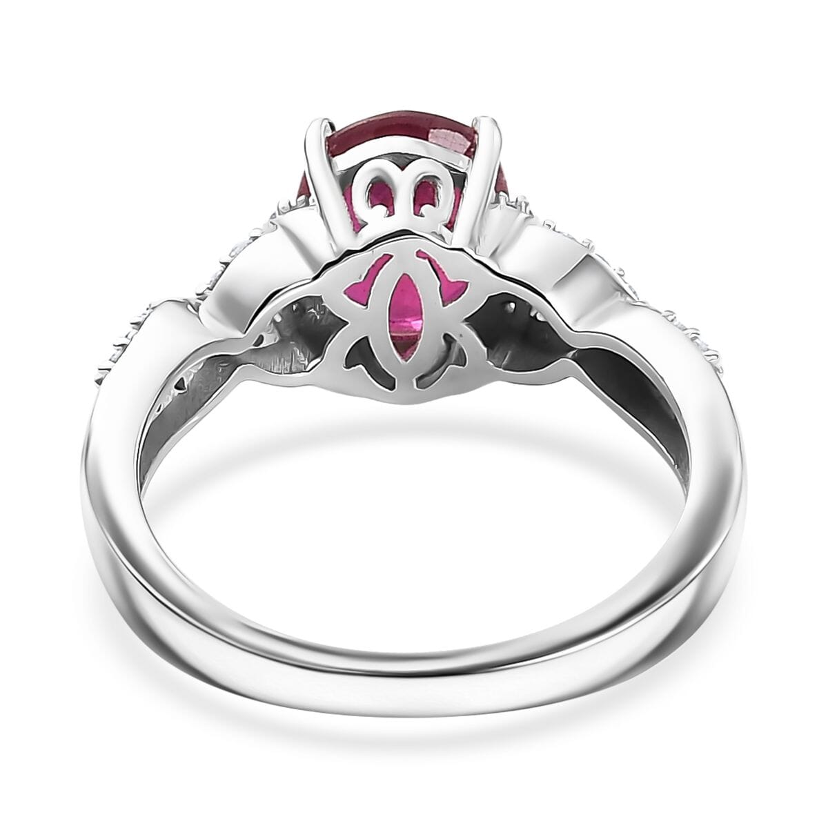 Premium Niassa Ruby (FF) and White Zircon 3.00 ctw Infinity Ring in Rhodium Over Sterling Silver (Size 10.0) image number 4