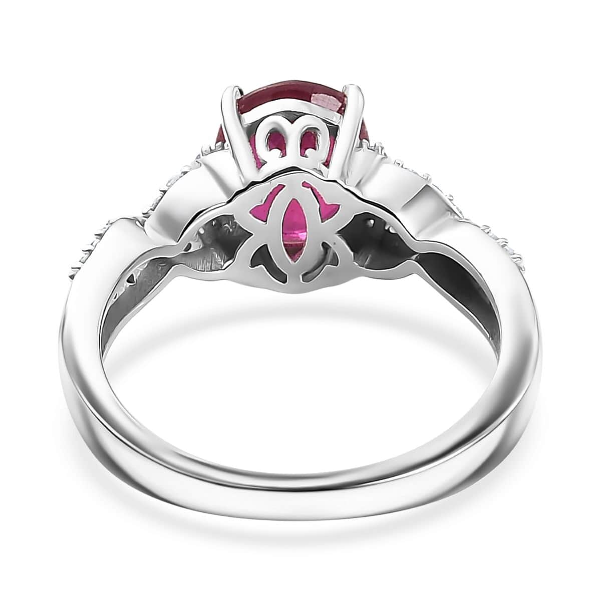 Premium Niassa Ruby (FF) and White Zircon 3.00 ctw Infinity Ring in Rhodium Over Sterling Silver (Size 7.0) image number 4