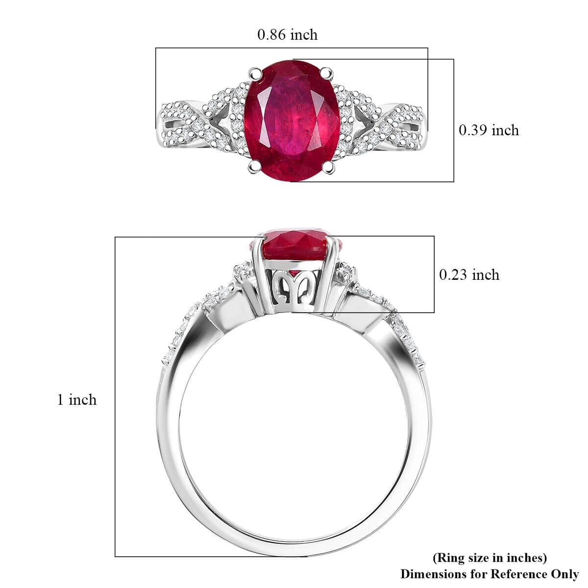 Premium Niassa Ruby (FF) and White Zircon 3.00 ctw Infinity Ring in Rhodium Over Sterling Silver (Size 7.0) image number 5