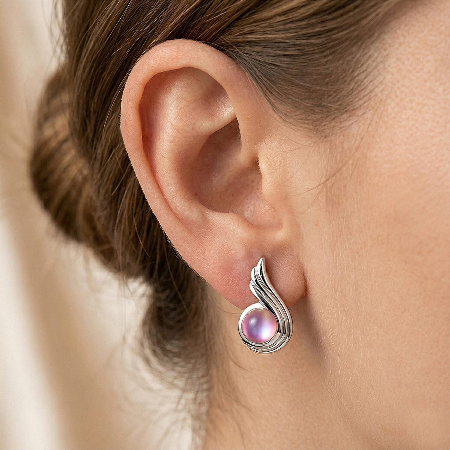 Flamingo Moonstone 3.00 ctw Earrings in Rhodium Over Sterling Silver