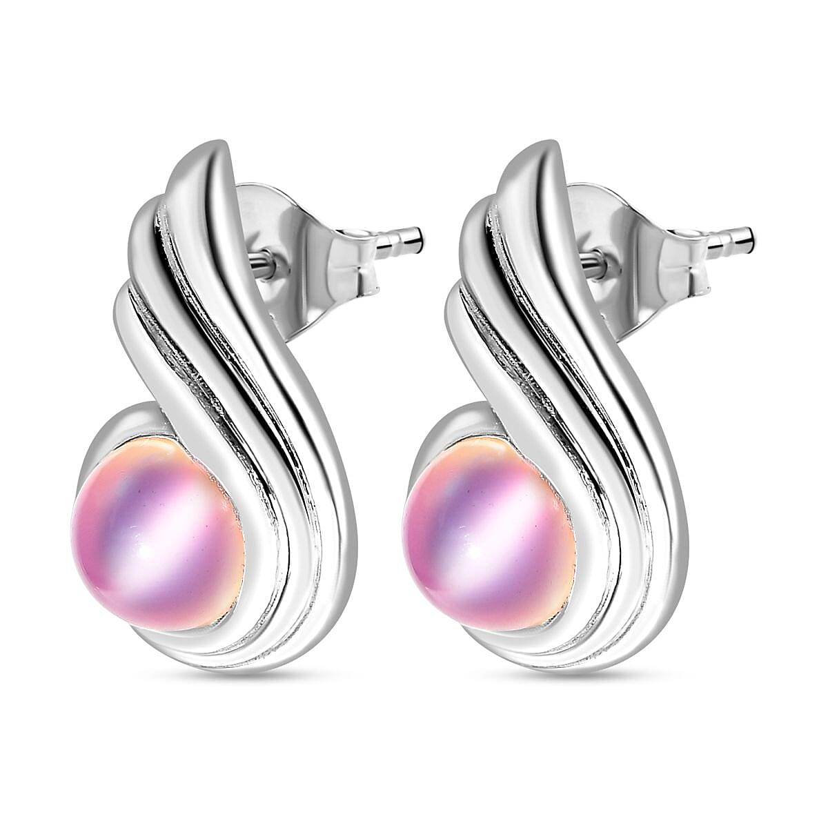 Flamingo Moonstone 3.00 ctw Earrings in Rhodium Over Sterling Silver