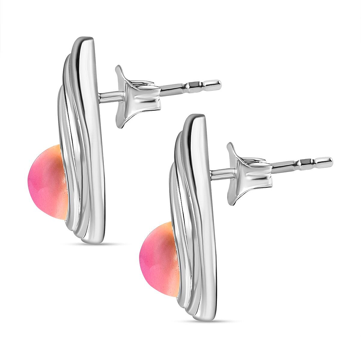 Flamingo Moonstone 3.00 ctw Earrings in Rhodium Over Sterling Silver