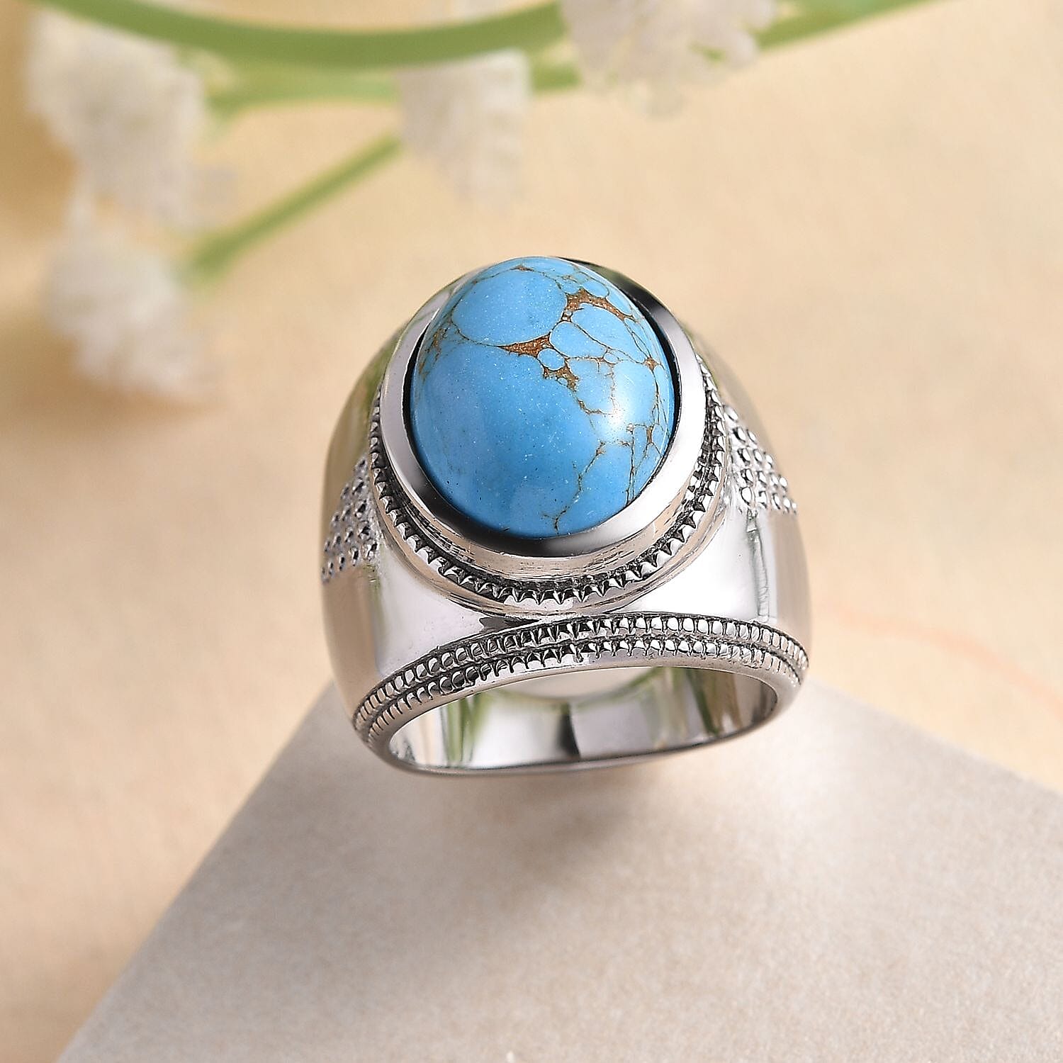 Mojave Blue Turquoise 9.40 ctw Ring in Stainless Steel (Size 10.0)