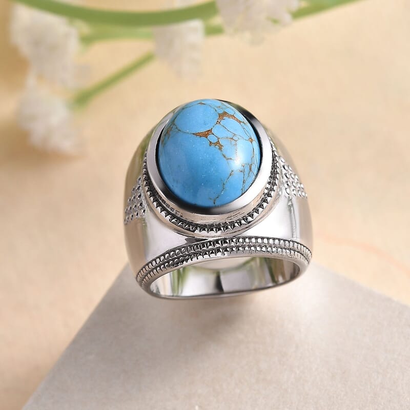 Mojave Blue Turquoise 9.40 ctw Ring in Stainless Steel (Size 10.0)