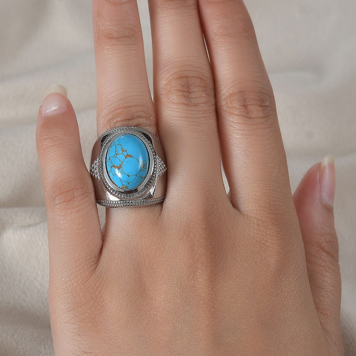 Mojave Blue Turquoise 9.40 ctw Ring in Stainless Steel (Size 7.0) image number 2