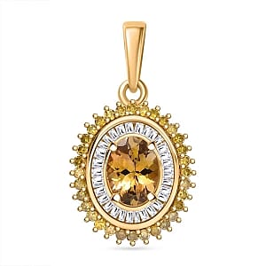 Golden Tanzanite, Natural Yellow and White Diamond 1.19 ctw Pendant in 18K Vermeil Yellow Gold Over Sterling Silver