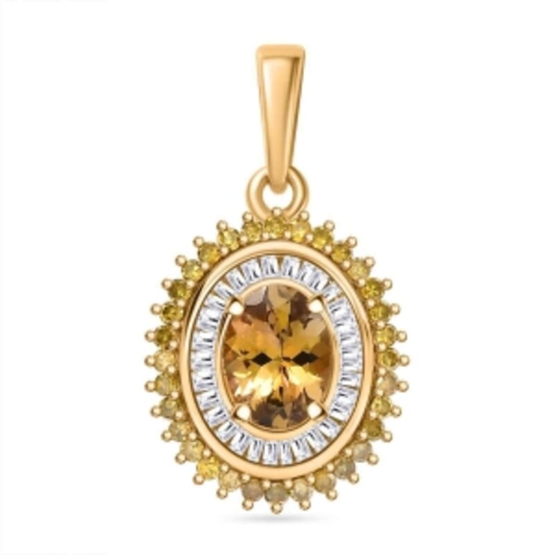 Golden Tanzanite, Natural Yellow and White Diamond 1.19 ctw Pendant in 18K Vermeil Yellow Gold Over Sterling Silver