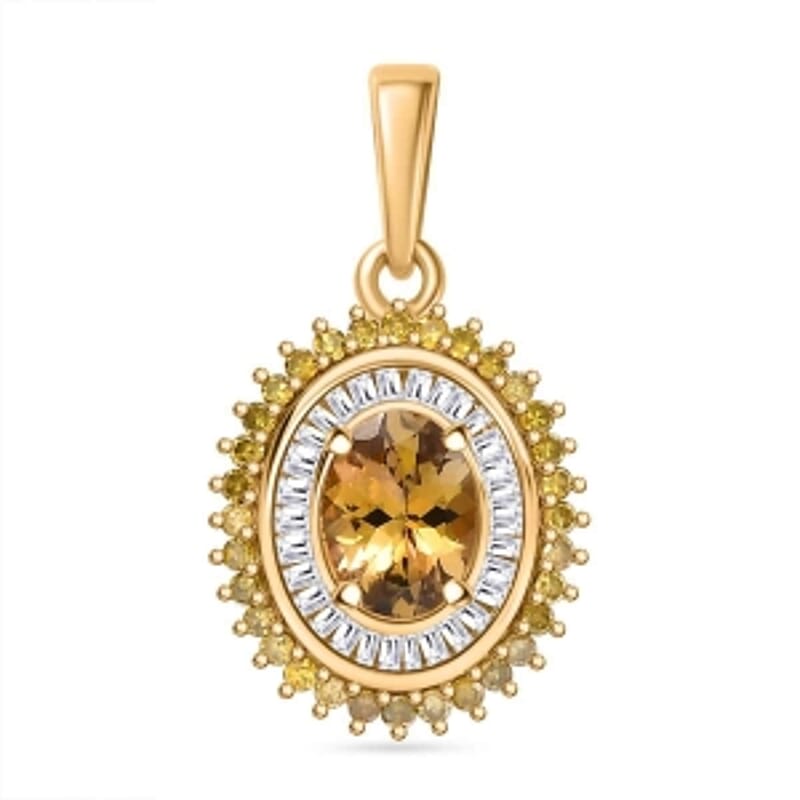 Golden Tanzanite, Natural Yellow and White Diamond 1.19 ctw Pendant in 18K Vermeil Yellow Gold Over Sterling Silver