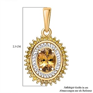 Golden Tanzanite, Natural Yellow and White Diamond 1.19 ctw Pendant in 18K Vermeil Yellow Gold Over Sterling Silver