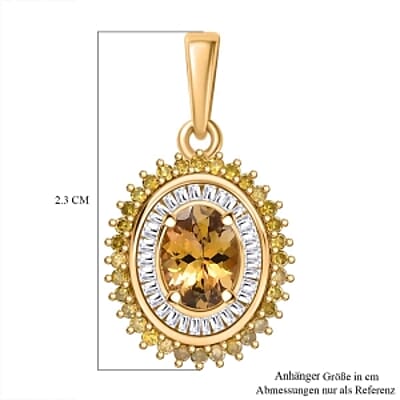 Golden Tanzanite, Natural Yellow and White Diamond 1.19 ctw Pendant in 18K Vermeil Yellow Gold Over Sterling Silver