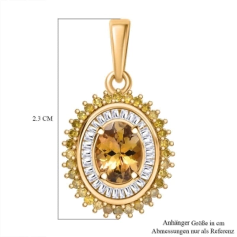 Golden Tanzanite, Natural Yellow and White Diamond 1.19 ctw Pendant in 18K Vermeil Yellow Gold Over Sterling Silver