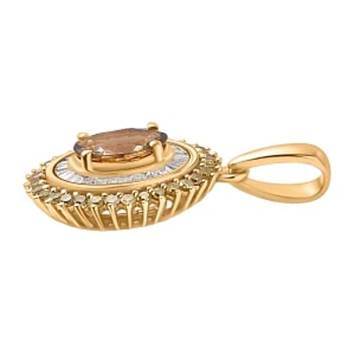 Golden Tanzanite, Natural Yellow and White Diamond 1.19 ctw Pendant in 18K Vermeil Yellow Gold Over Sterling Silver