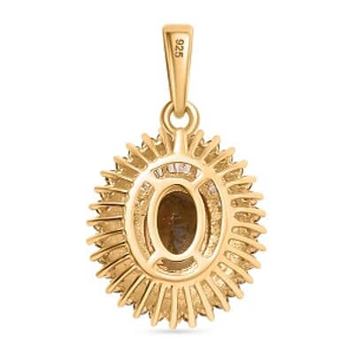 Golden Tanzanite, Natural Yellow and White Diamond 1.19 ctw Pendant in 18K Vermeil Yellow Gold Over Sterling Silver