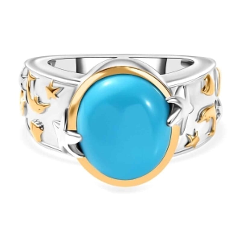 Sleeping Beauty Turquoise and White Zircon 4.38 ctw Ring in Vermeil Yellow Gold Over Sterling Silver (Size 10)