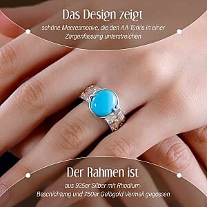 Sleeping Beauty Turquoise and White Zircon 4.38 ctw Ring in Vermeil Yellow Gold Over Sterling Silver (Size 10)