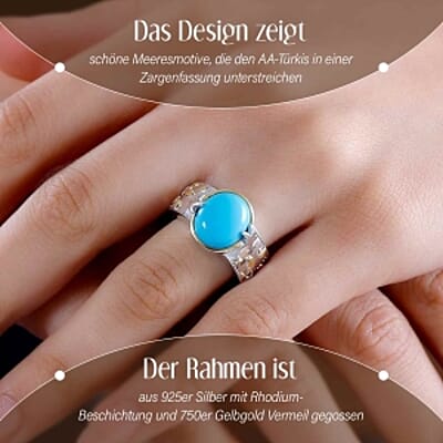 Sleeping Beauty Turquoise and White Zircon 4.38 ctw Ring in Vermeil Yellow Gold Over Sterling Silver (Size 10)