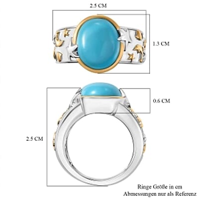 Sleeping Beauty Turquoise and White Zircon 4.38 ctw Ring in Vermeil Yellow Gold Over Sterling Silver (Size 10)
