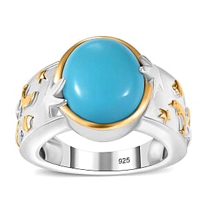 Sleeping Beauty Turquoise and White Zircon 4.38 ctw Ring in Vermeil Yellow Gold Over Sterling Silver (Size 10)