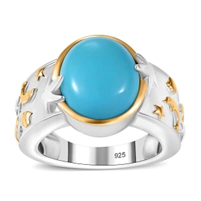 Sleeping Beauty Turquoise and White Zircon 4.38 ctw Ring in Vermeil Yellow Gold Over Sterling Silver (Size 10)