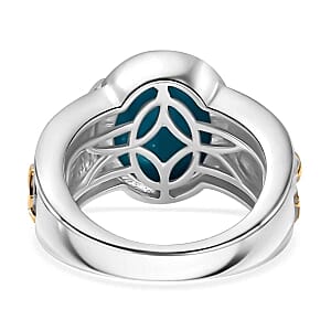 Sleeping Beauty Turquoise and White Zircon 4.38 ctw Ring in Vermeil Yellow Gold Over Sterling Silver (Size 10)