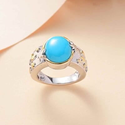Sleeping Beauty Turquoise and White Zircon 4.38 ctw Ring in Vermeil Yellow Gold Over Sterling Silver (Size 10)