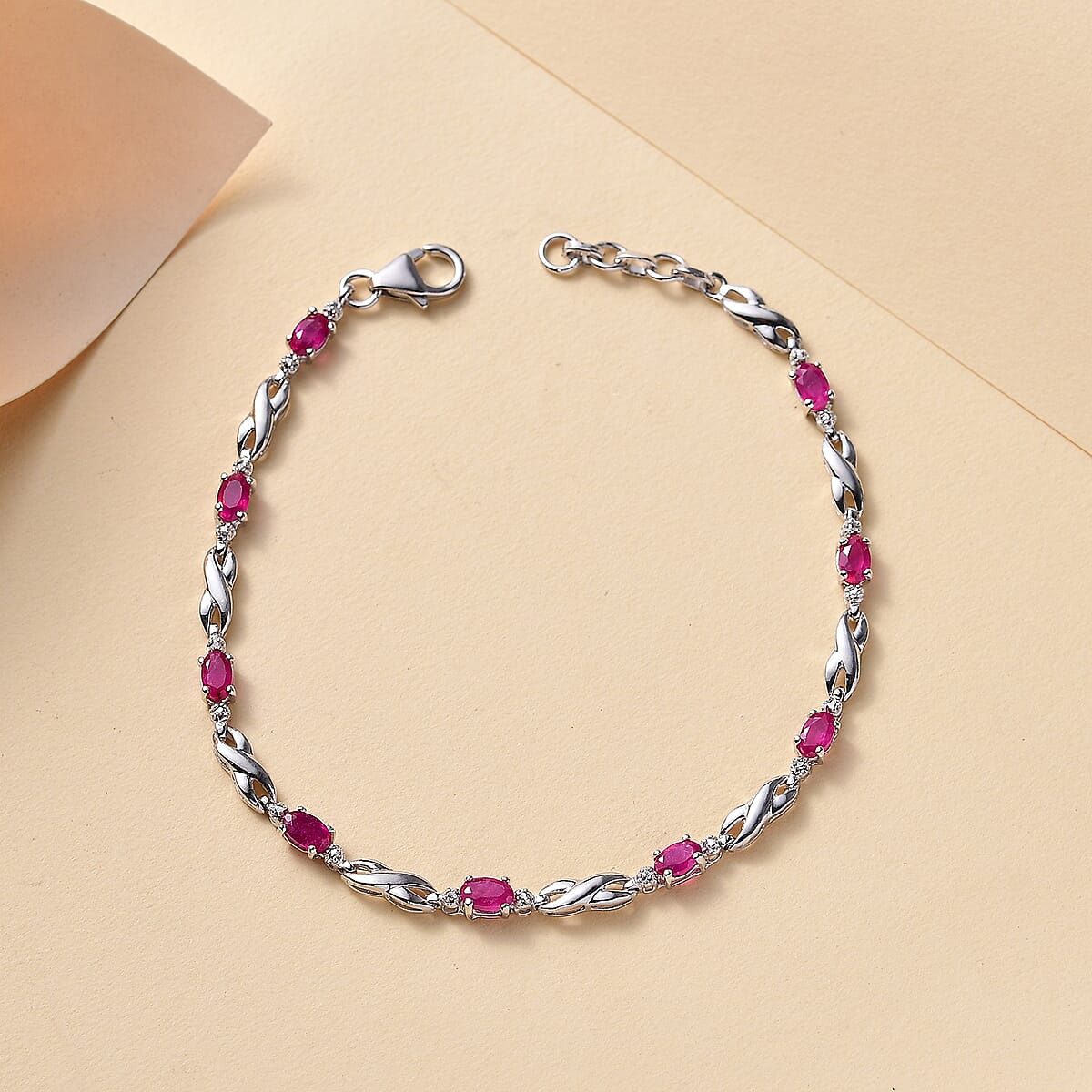 Niassa Ruby (FF) 3.20 ctw Bracelet in Rhodium Over Sterling Silver (8.00 In) image number 1