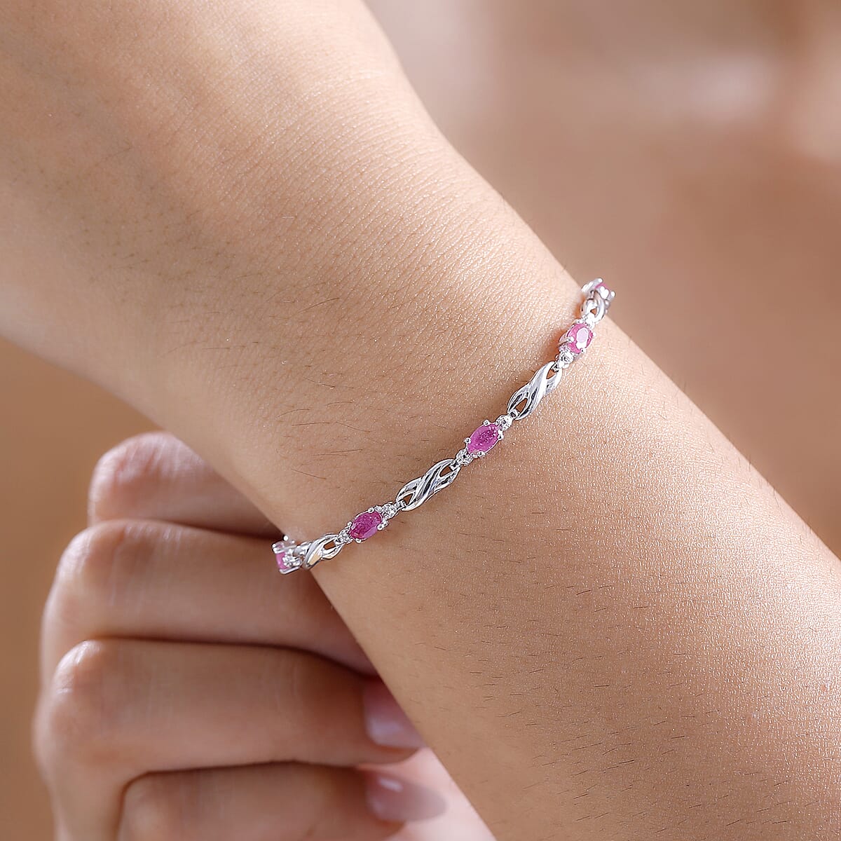 Niassa Ruby (FF) 3.20 ctw Bracelet in Rhodium Over Sterling Silver (8.00 In) image number 2