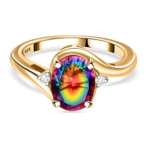 Nebula Quartz Doublet and White Zircon 2.13 ctw Ring in Vermeil Yellow Gold Over Sterling Silver (Size 6.5)