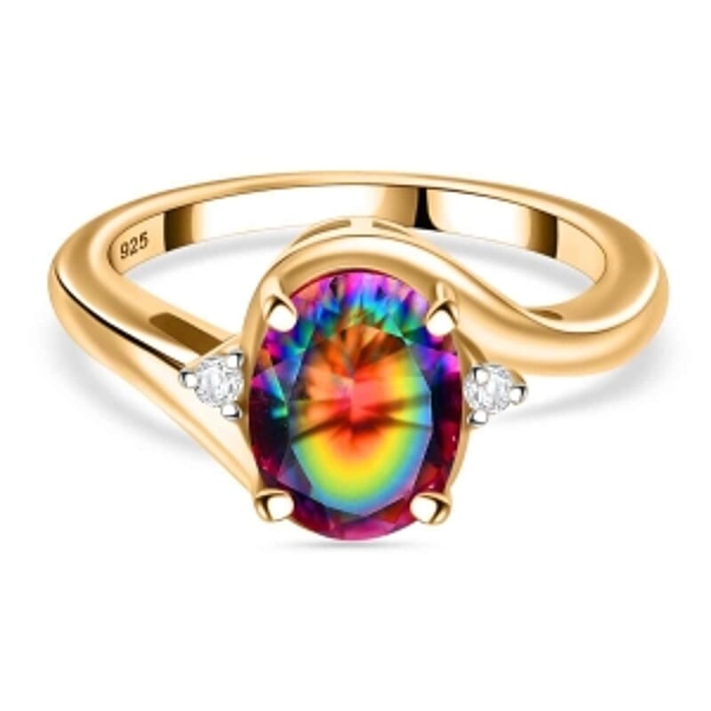 Nebula Quartz Doublet and White Zircon 2.13 ctw Ring in Vermeil Yellow Gold Over Sterling Silver (Size 6.5)