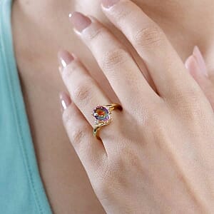 Nebula Quartz Doublet and White Zircon 2.13 ctw Ring in Vermeil Yellow Gold Over Sterling Silver (Size 6.5)