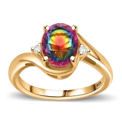 Nebula Quartz Doublet and White Zircon 2.13 ctw Ring in Vermeil Yellow Gold Over Sterling Silver (Size 6.5)