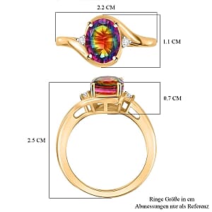 Nebula Quartz Doublet and White Zircon 2.13 ctw Ring in Vermeil Yellow Gold Over Sterling Silver (Size 6.5)