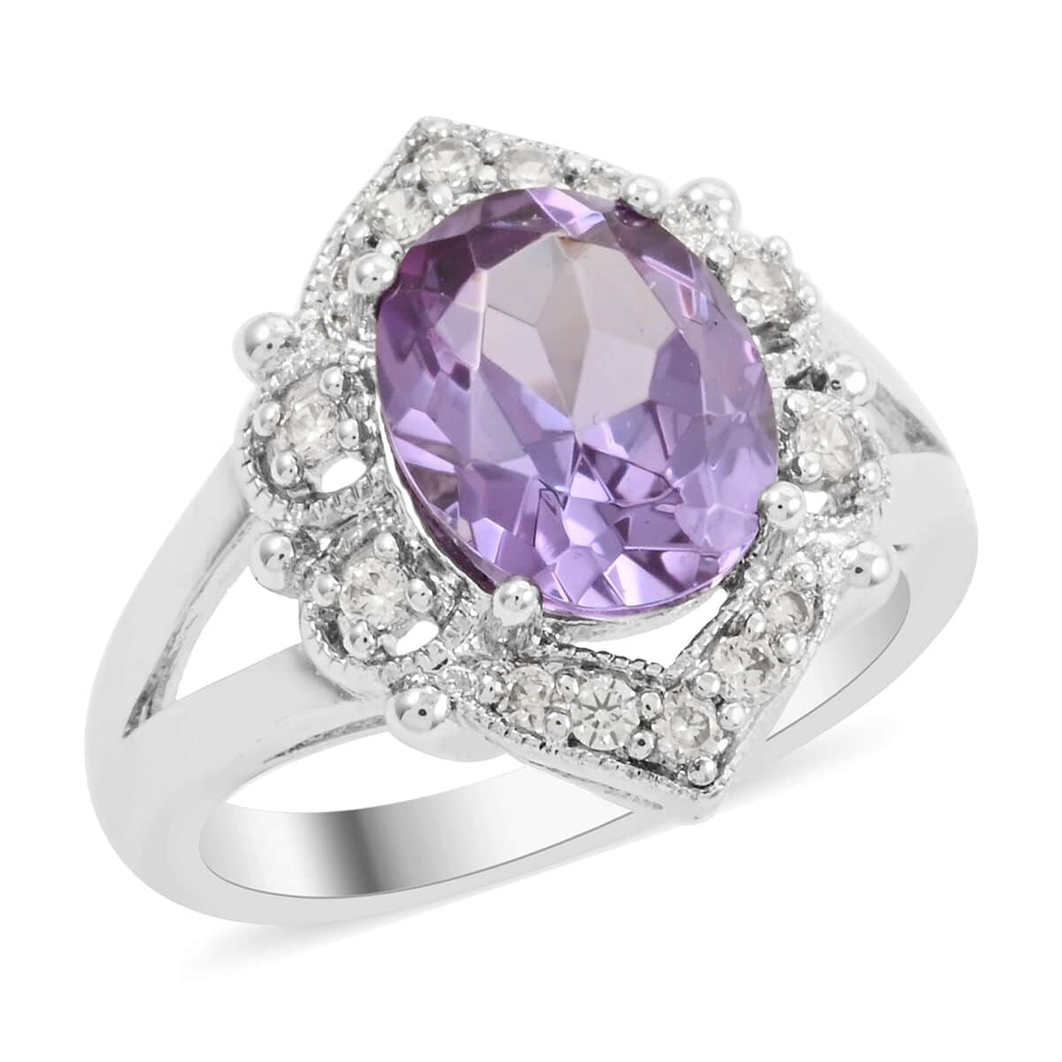 Alexandrite and Simulated Diamond 2.90 ctw Ring in Silvertone (Size 10.0) image number 0