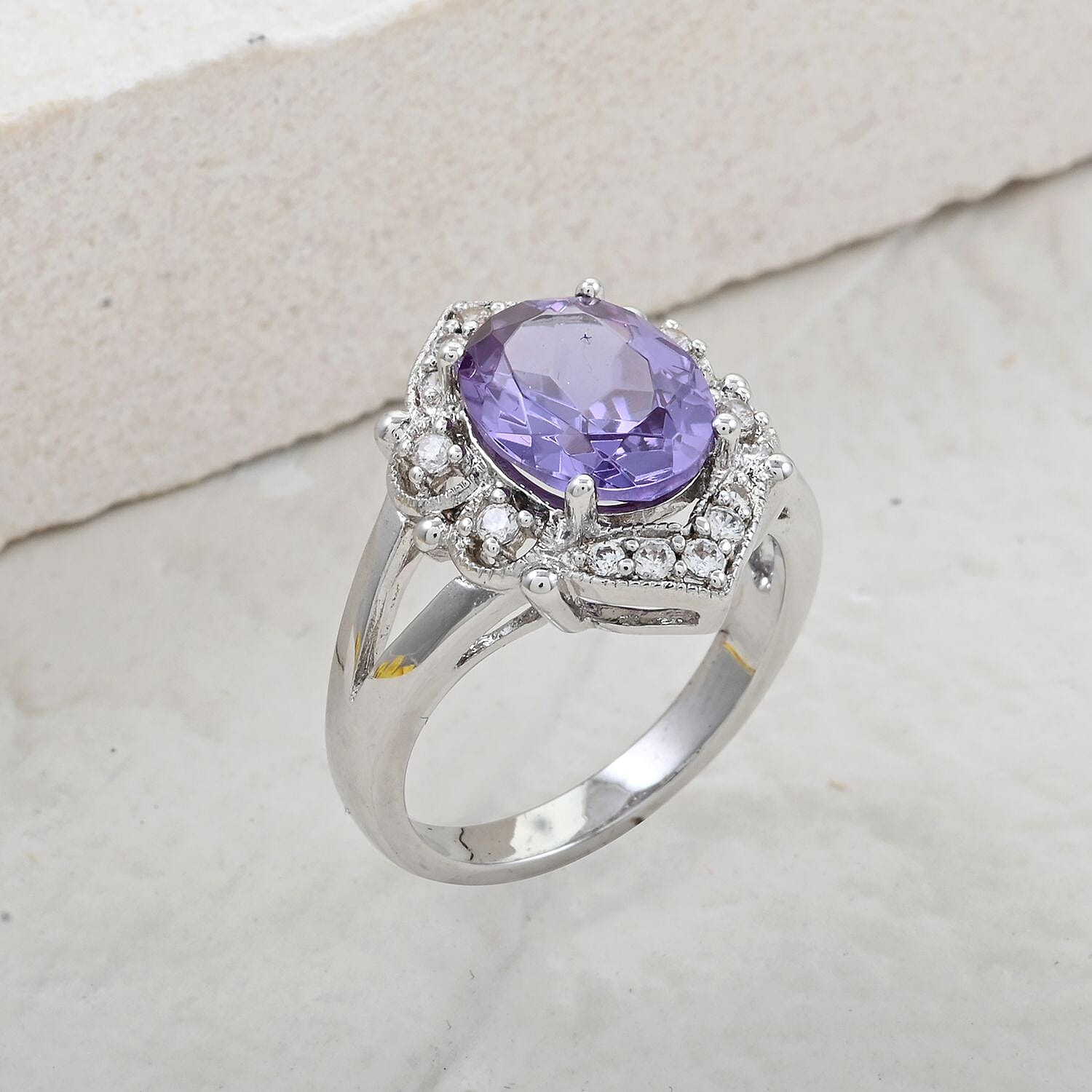 Alexandrite and Simulated Diamond 2.90 ctw Ring in Silvertone (Size 10.0)