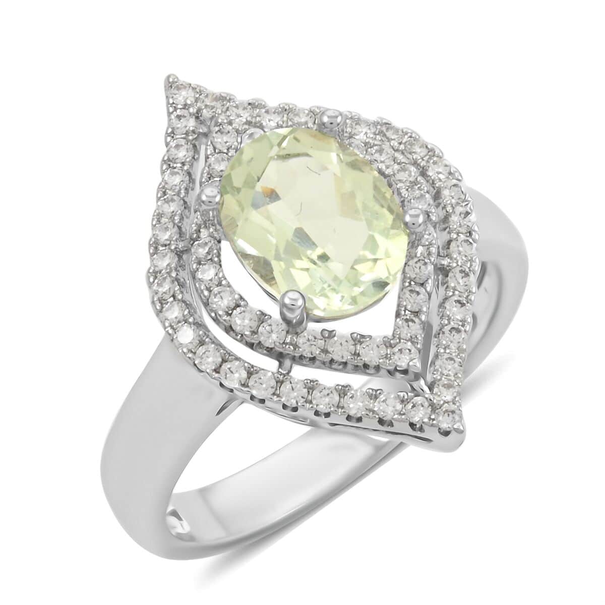 Simulated Prasiolite and Simulated Diamond 2.90 ctw Ring in Silvertone (Size 10.0) image number 0